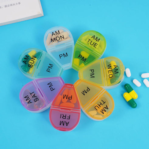 Zhengyuan 7 7 Cute Day AM PM Pill Organizer, Twice a Day Weekly Pill Box with Color Coded Compartments, Flower Shape