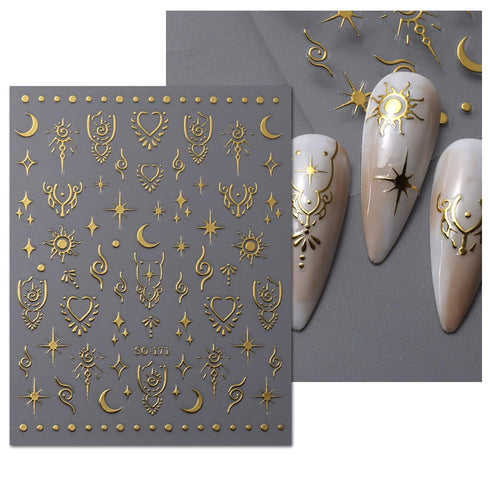 JMEOWIO 9 Sheets Moon Star Nail Art Stickers Decals Self-Adhesive Sun Nail Supplies for Decoration Accessories