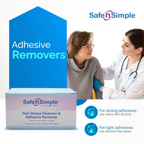 Safe n' Simple Adhesive Remover for Skin - 5"x7" 50 Wipes - Stoma Adhesive Remover Wipes - Alcohol Free for Sensitive