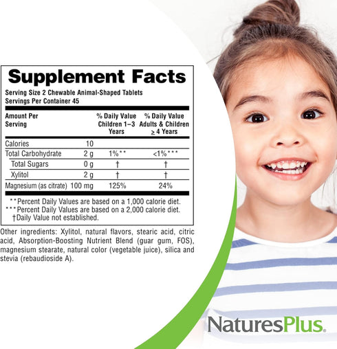 NaturesPlus Animal Parade MagKidz, Natural Cherry Flavor - 90 Chewable Tablets for Bone & Muscle Health - Pack of 2