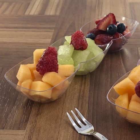 Kaya Premium Clear Rectangular 3-Hole Mini Disposable Plastic Bowls (Pack of 10) - Elegant, Durable for Parties,