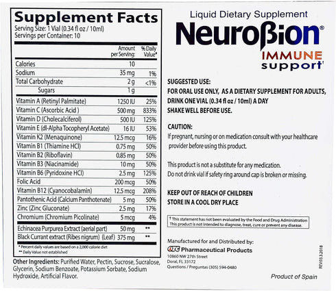 Neurobion Immune Support with Echinacea & Zinc, 10 vials x 10 ml