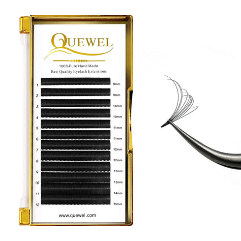 QUEWEL Volume Eyelash Extensions - 0.03-0.12mm, C/CC/D/DD Curl, Easy Fan Volume Lashes 2D-20D (0.10C Mix 8-15mm)