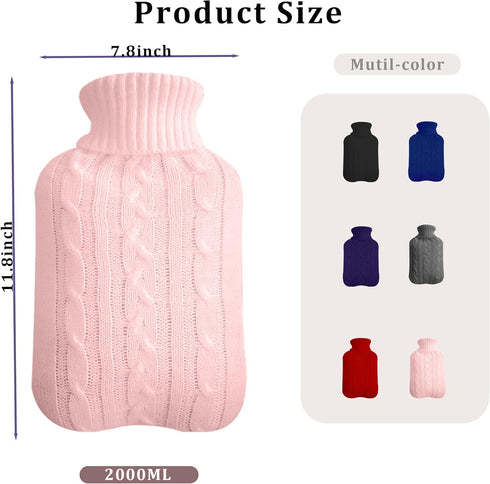 Mioerouu Cover,2L Hot Water Bottle with Knitted Hot Water Bag,Hand Warmer Bag,Hot and Cold Therapies for Sore