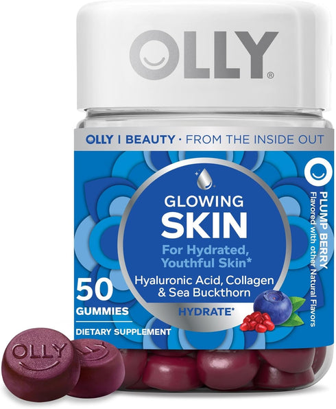 OLLY Glowing Skin Gummy, Hydrated & Youthful Skin,* Hyaluronic Acid, Collagen Peptides,