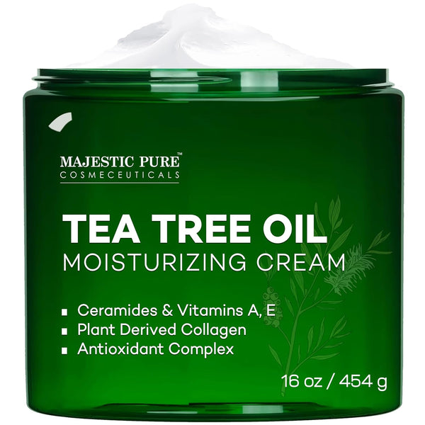 MAJESTIC PURE Tea Tree Oil Moisturizing Cream - Body, Foot & Face Moisturizer with Ceramides, 16 oz