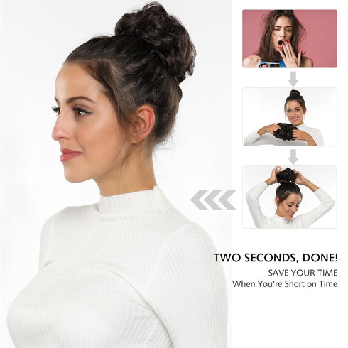Rose Bud Messy Bun Hair Pieces for Women, Curly Messy Bun Scrunchie, Dark Brown Hair Bun Extension
