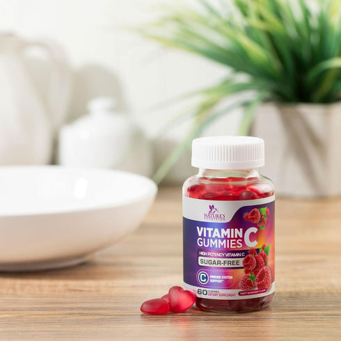 Zero Sugar Vitamin C Gummies - Immune Support & Antioxidant Dietary Supplement, Raspberry Flavor, 60 Count