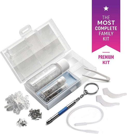 SQV Glasses Repair Kits - 9 Types Replacement Nose Pads, Mini Screws, Stick on Pad, Screwdriver, Anti-Slip Strap,