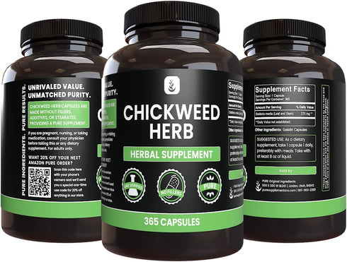 PURE ORIGINAL INGREDIENTS Chickweed Herb, 365 Capsules, No Fillers, Always Pure, Lab Verified