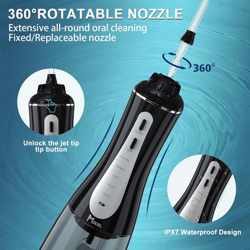 Water Dental Flosser Oral Irrigator, 5 Modes, 350ml, 6 Tips, IPX7 Waterproof, Rechargeable for Travel & Home