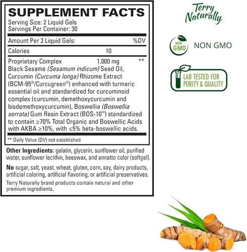 Terry Naturally CuraMed Acute Pain Relief - 60 Liquid Gels with BCM-95 Curcumin & Boswellia - Non-GMO, Easy to Swallow