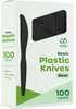 Comfy Package [100 Pack Basic Black Plastic Knives - Heavy Duty Disposable Utensils for Parties, Events, and Dinner