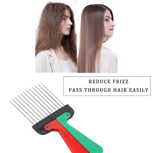 Portable Metal Pick Comb with Folding Handle, Wide Tooth Comb for Men and Women