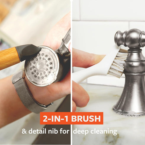 Full Circle Micro Manager Deep Cleaning Brush for Crevices, Shower & Grout, Bamboo Handle