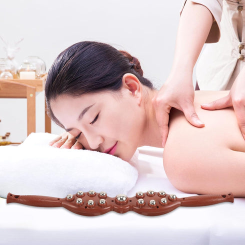 Massage Roller Tool with Metal Balls, Manual Back Massager for Neck and Shoulder Relaxation, Handheld Meridian Roller