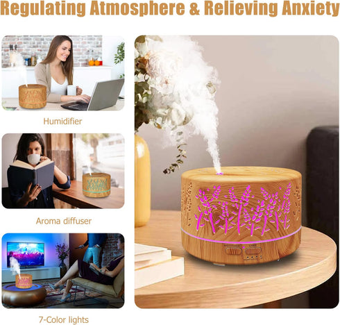 Essential Oil Diffusers for Large Room - 600ml with R/C, 7 Colors Lights & 3 Mist Modes, Auto Off