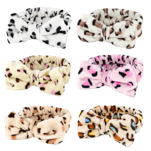 WHAVEL 6 Pack Leopard Spa Headband, Microfiber Bow Headbands for Washing Face, Skincare, Makeup Removal (Type 8)