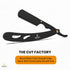 The Cut-Factory Straight Razor with 100 Pack Platinum Treat Professional Barber Razors for Men, Stainless Steel-Black