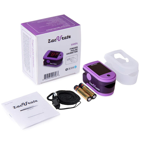 Zacurate Pro Series 500DL Fingertip Pulse Oximeter with Silicone Cover, Batteries, Lanyard