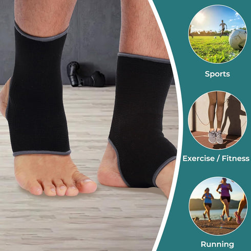 NEOTech Care Ankle Support Sleeve (1 Pair) - Open Heel, Light Compression Brace for Men, Women, Kids - Black Color