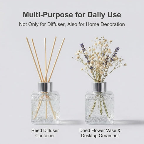 TUPANDY 2PCS 50ml/1.7oz Set Glass Diffuser Bottles with Cap, Small Square-Shaped Essential Oil Container, DIY