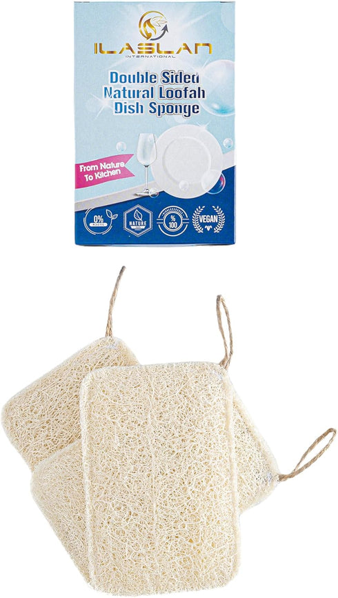 Natural Loofah Dish Sponge Scrubber, Eco-Friendly, Biodegradable, Reusable Kitchen Sponge, 3 Count