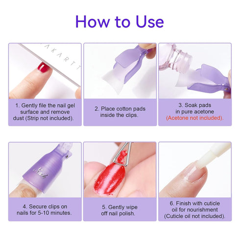 Makartt Nail Clips for Gel Polish Removal, 20 Pcs Plastic Reusable Finger and Toe Nail Soak Off Clips with Cuticle