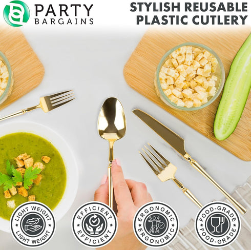 Set, 80 32 16 32 PARTY BARGAINS Disposable Plastic Cutlery Piece Infinity Design Flatware, Heavy Duty Forks, Knives