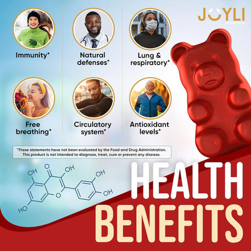 JOYLI Quercetin Gummies - Pure Quercetin with Bromelain Zinc Vitamin C & Vitamin D3 - Quercetin Supplement 500MG for Immune System & Allergy - Quercetin for Kids and Adults - 60 Quercetin Chewable