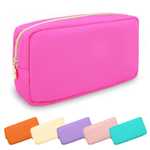 Waterproof Small Makeup Bag Pouch for Purse, Nylon Travel Toiletry Storage Bag, Cute Preppy Cosmetic Bag for Women,