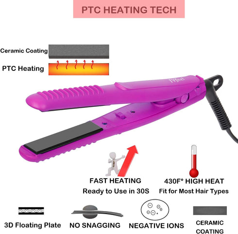 Mini Travel Flat Iron, 2/3 inch Ceramic Tourmaline Hair Straightener with Travel Case