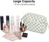 Narwey Large Mint Green Checkerboard Makeup Bag, Wide-open Travel Cosmetic Organizer