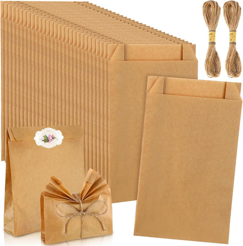 Fulmoon 5'' x 8'' Kraft Soap Paper Bags with 394 Inch Jute Ropes for Soap Making, Candy, Lipstick, Gift Crafts (100