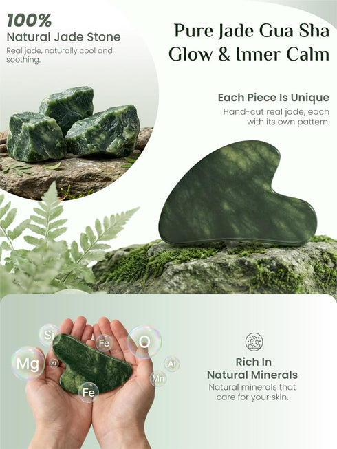Rena Chris Gua Sha Facial Tools, Natural Jade Stone Guasha Tool for Face Massage - Face Sculpting Tool for Jawline