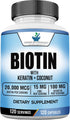 Biotin 20,000mcg with Keratin, Coconut Powder, and Zinc - Hair Growth Supplements for Healthy Hair, Skin & Nails