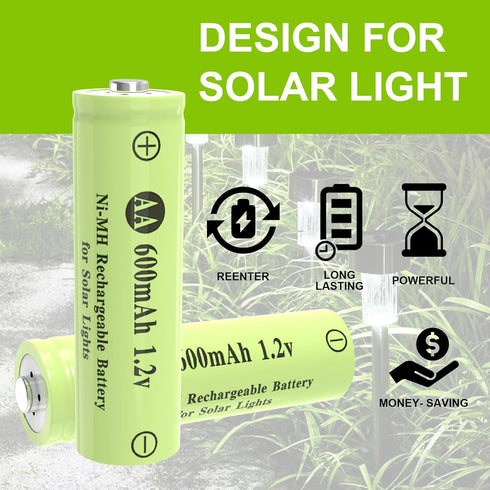 Porvoo AA 600mAh Ni-MH Rechargeable Batteries 1.2V for Outdoor Solar Lights, Garden Lights, String Lights (12 Pack)