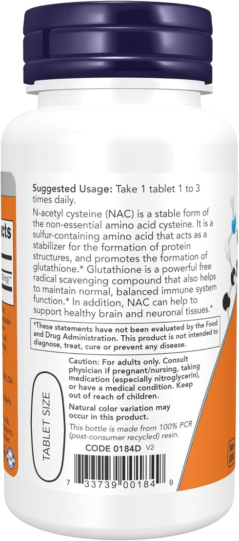 NOW Supplements NAC 1,000 mg - Free Radical Protection, 60 Tablets