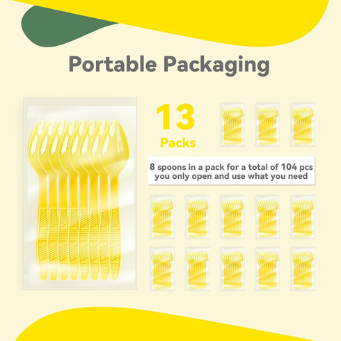 Yellow Plastic Spoons, Heavy Duty Disposable Party Supplies, 104 PCS