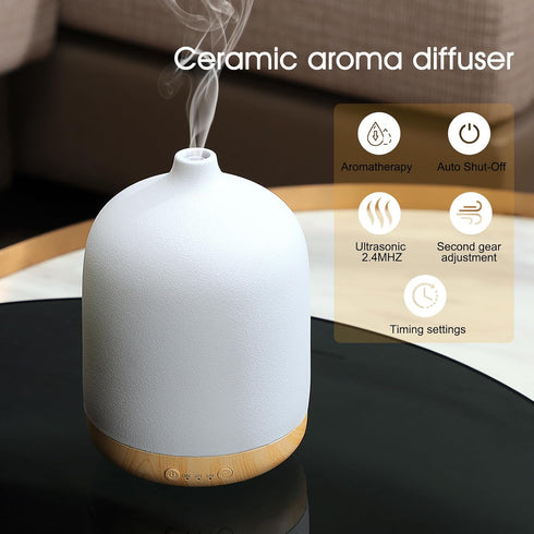 kakoda 250ml Ceramic Essential Oil Diffusers for Home, Decorative Bedroom Aromatherapy Scent Air Diffuser Ultrasonic
