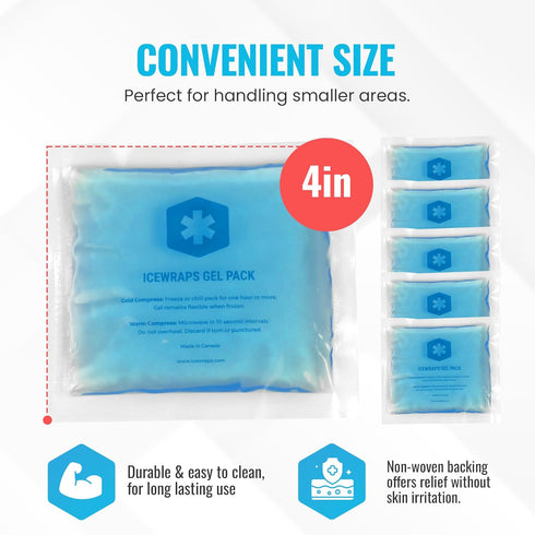 ICEWRAPS 3"x3" Small Gel Ice Packs for Injuries, Reusable Hot Cold Packs, Includes 6 Soft Gel Packs.