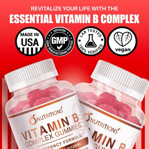 O NUTRITIONS Vitamin B Complex Vegan Gummies - 1 Pack, with B12, B7, B6, B3, B5, B8, B9 for Stress & Energy