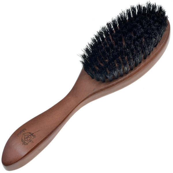 Murai By Giorgio GM6S Oval Cherrywood Beard Club Brush - Firm Boar Bristle Facial Brush for Men's Grooming