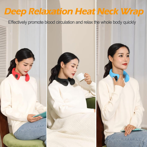 Portable Rechargeable Neck Warmer, Soft Leather Cordless Heated Scarf with 12 Heat Levels for Pain Relief