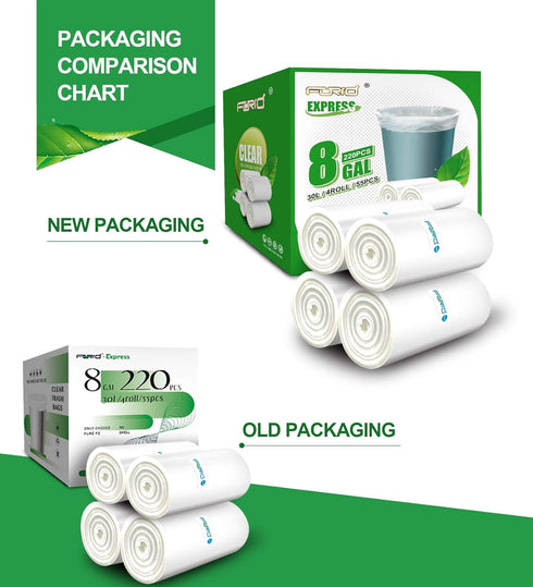 Clear Medium Garbage Bags 8 Gallon, 220 Count FORID Trash Bags for Bathroom, Bedroom, Office Wastebasket