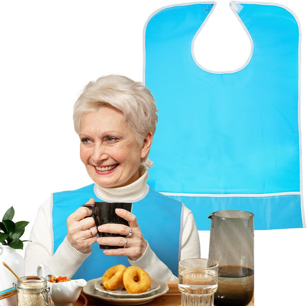 Yuanchu Adult Bibs for Elderly Women Men, Waterproof Oil-Proo Bibs with Chip Collector