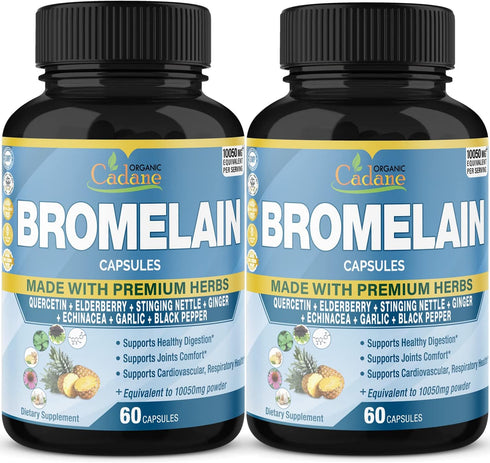Organic Cadane Bromelain Capsules, 2 Packs of 10050mg, 120caps
