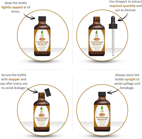 SVA Frankincense Essential Oil, 4 Fl Oz, 100% Natural Boswellia Serrata Oil for Diffuser, Hair Care, Skin Care