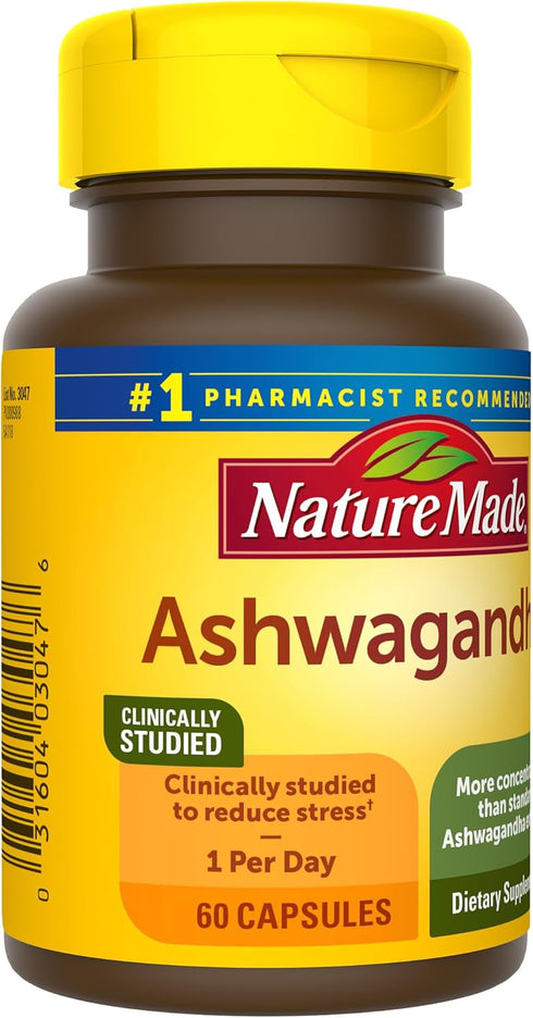 Nature Made Ashwagandha Capsules, 125mg for Stress Support, 60 Capsules, 60 Day Supply