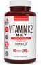 Vitamin K2 MK-7 Supplement 180mcg, Supports Bone & Heart Health, 60 Easy to Swallow Vegetable Caps